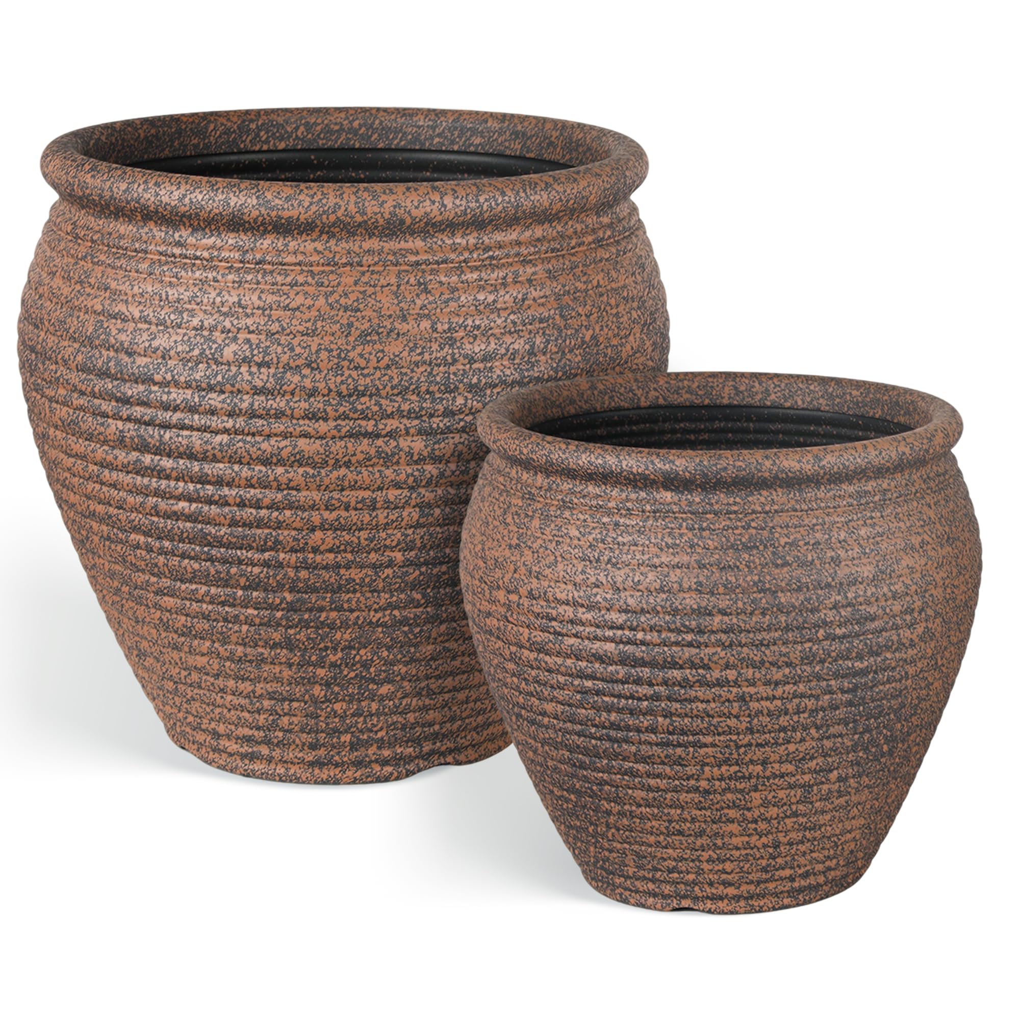 WORTH Clay-Pot-Style Plastic Planter Pots Set of 2 (Large: 17"Dia x 16"H & Small: 13"Dia x 13"H), Rustic style Flower Pots, Lightweight Plant Pots
