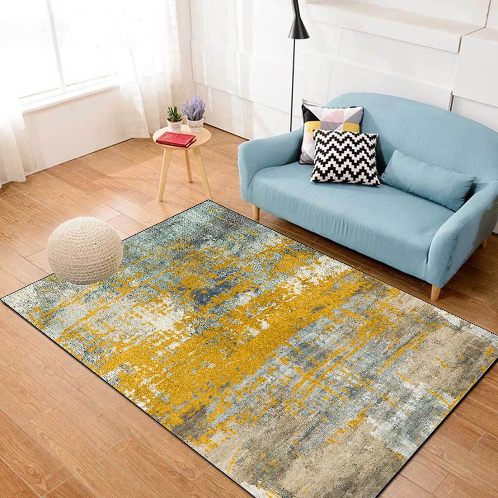 Tapis de bureau moderne gris et orange | Isolant phonique rectangulaire 100x200