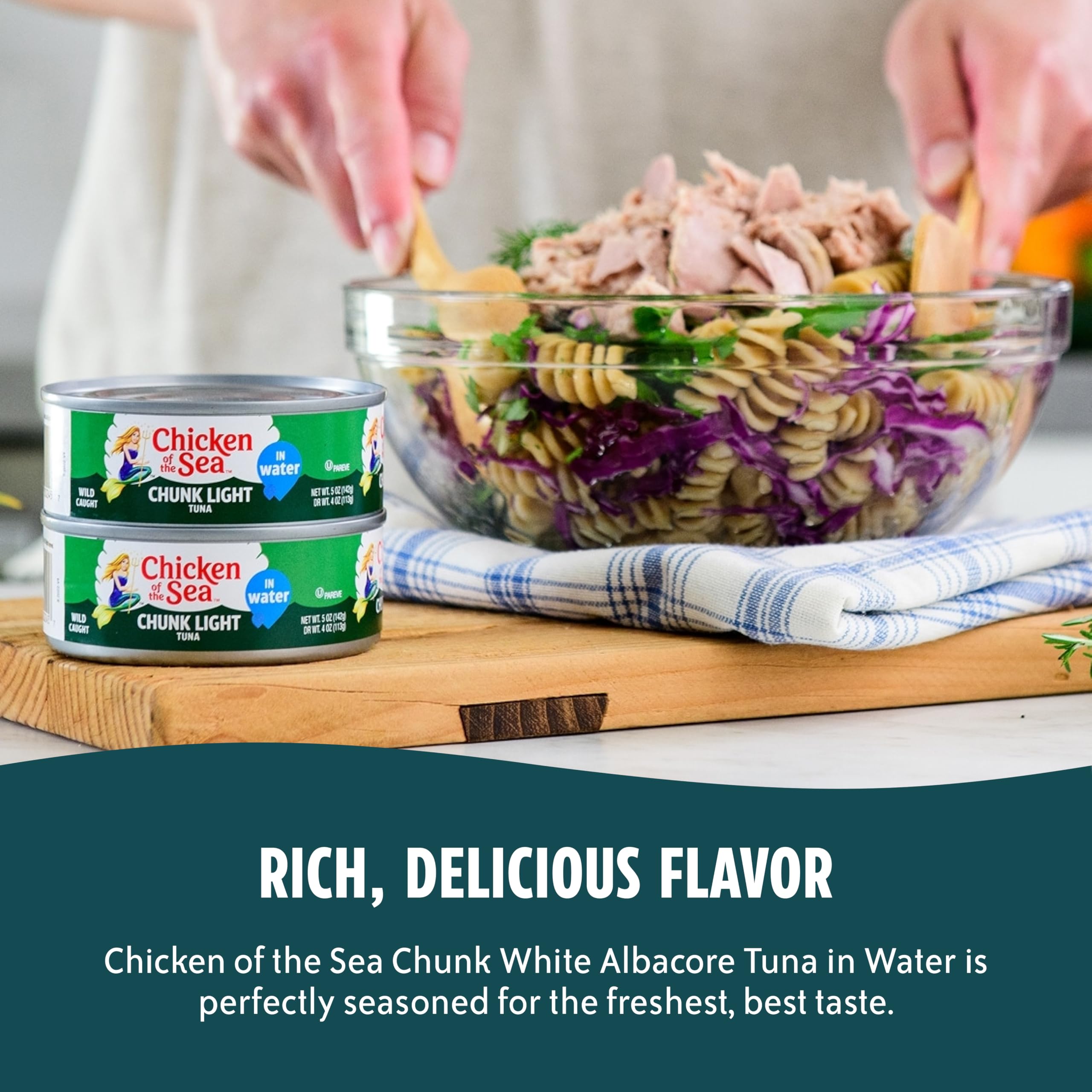 Chicken of the Sea Wild Caught Chunk White Albacore Tuna in Water, 5 oz Cans, 12-Count – High Protein 100% Classic Tuna in Water – Delicious, Easy, Nutritious Ready to Eat Meals