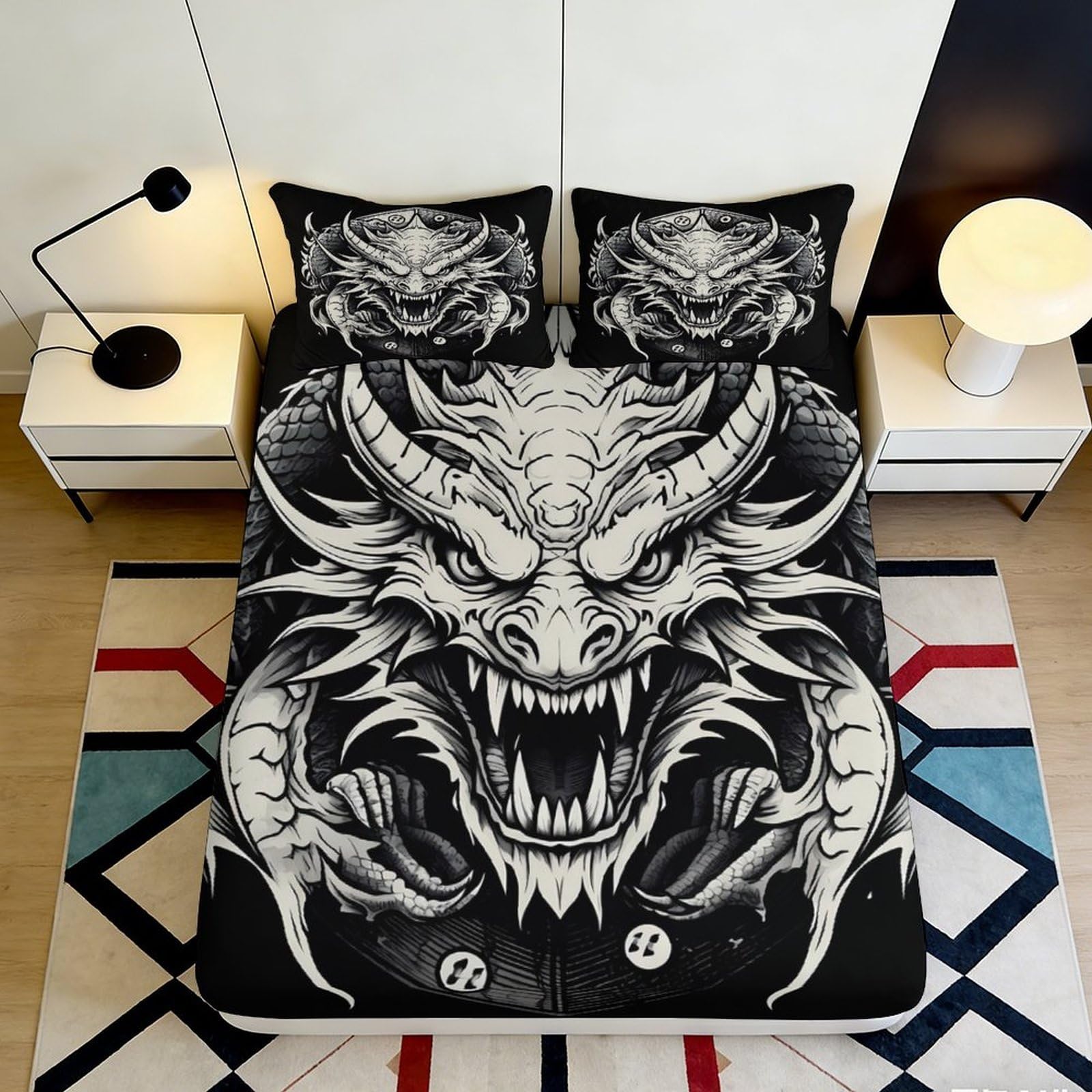 Pnayamiorkfel Style-1 3D Printed Black Dragon Fitted Sheet Microfiber Soft Decorative Fierce Beast Bed Cover For Bedroom Dorm Mattress 90X200x25cm