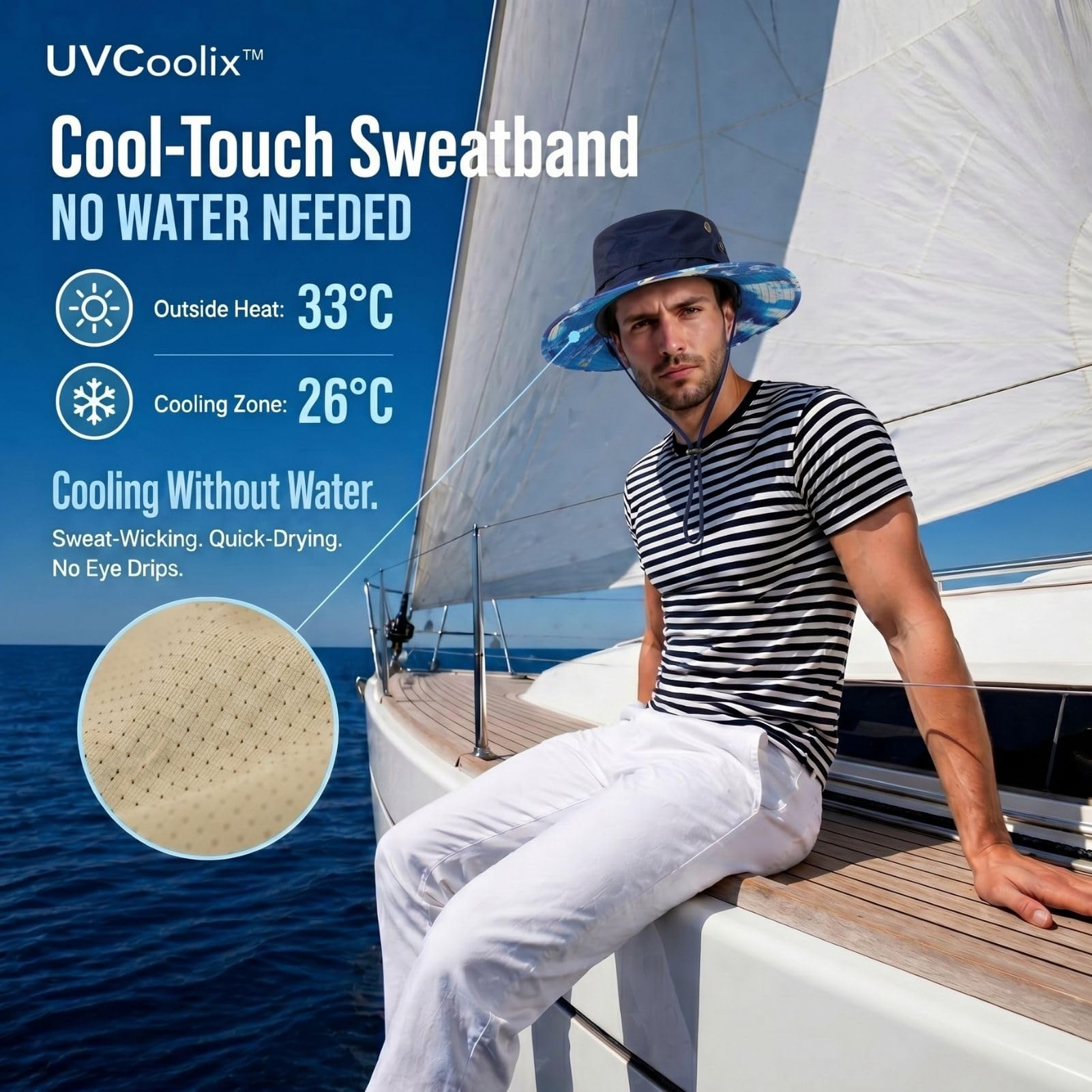 TOP-EX UVCoolix™ - Sombrero de sol para hombre, impermeable, para jardinería, pesca, protección UV UPF 50+, visera ancha, gorra tipo safari