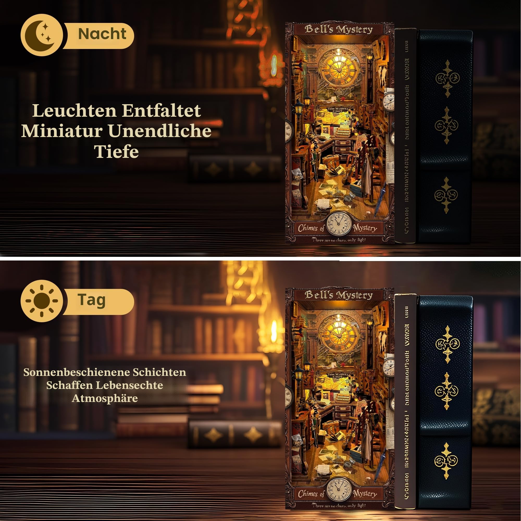 Book Nook Kit für Erwachsene - CRIOLPO DIY Miniatur Haus Holzpuzzle 3D Puppenhaus - Buchstütze für Bücherregal Deko mit Led Licht Kreatives Geschenk für Leser