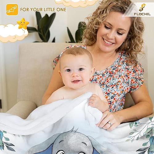 Miniatura 5 de FLOCHIL Mantas de bebé personalizadas, manta de bebé personalizada  Manta de bebé con nombre para niños, el mejor regalo para bebé, elefantes recién