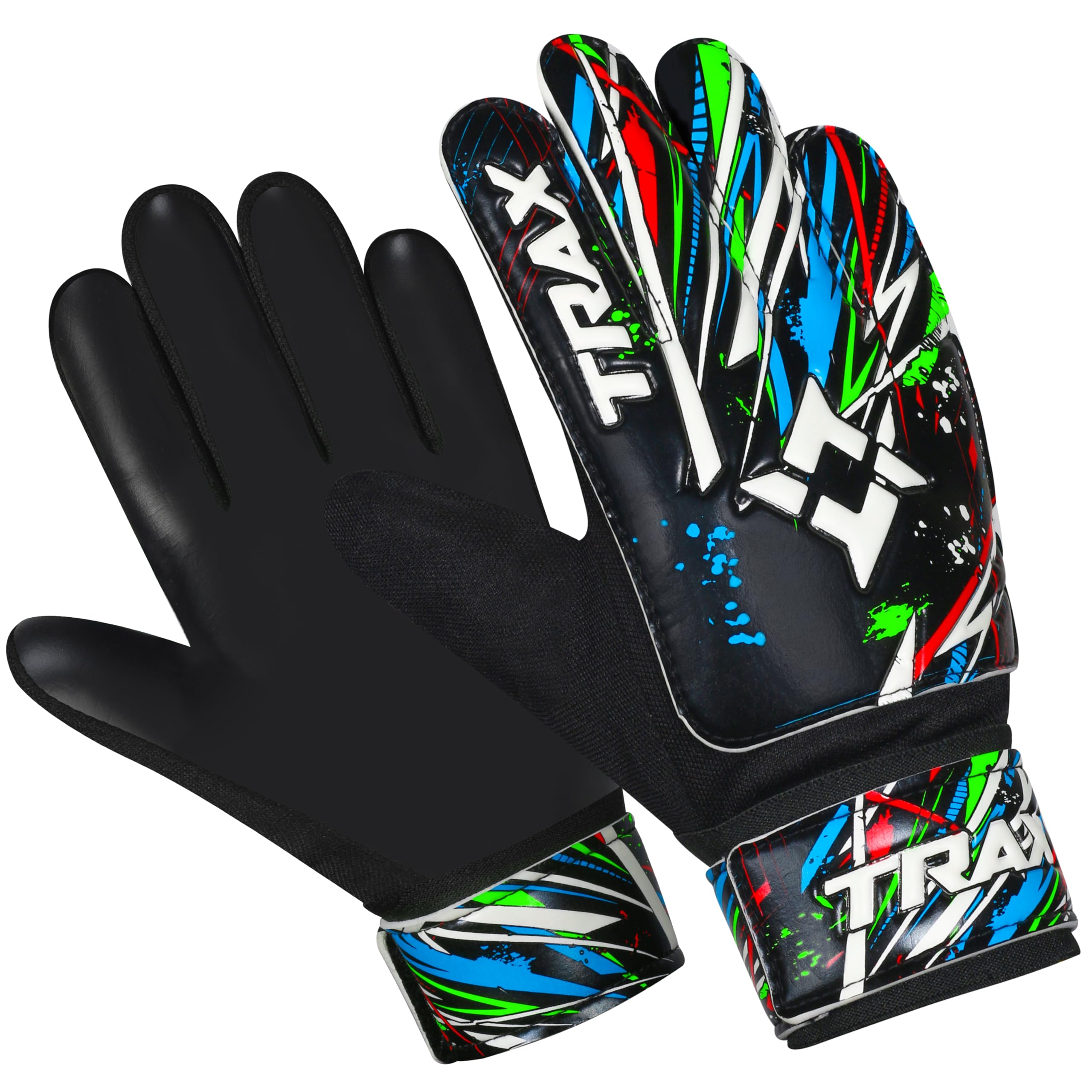 TRAX SPORTS Fußball Torwarthandschuhe für Kinder, Fußballtorwarthandschuhe Kinder mit 4mm Latex doppeltes Handgelenkstütze,starker Halt gepolsterter Handfläche