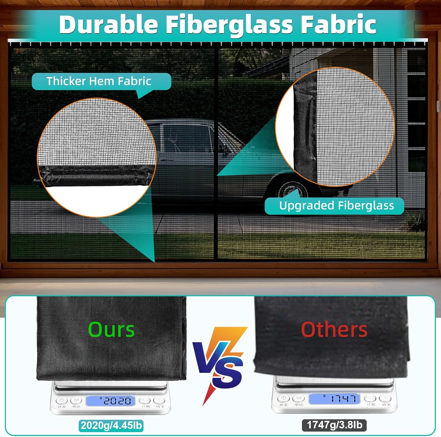 Sliding Garage Door Screen 2 Car 16x7Ft, Retractable Garage Screen Door with Track Closure, Heavy Duty Fiberglass Mesh Garage Net Screen, Keep Bugs & Animals Out, Easy Assembly Privacy Protection