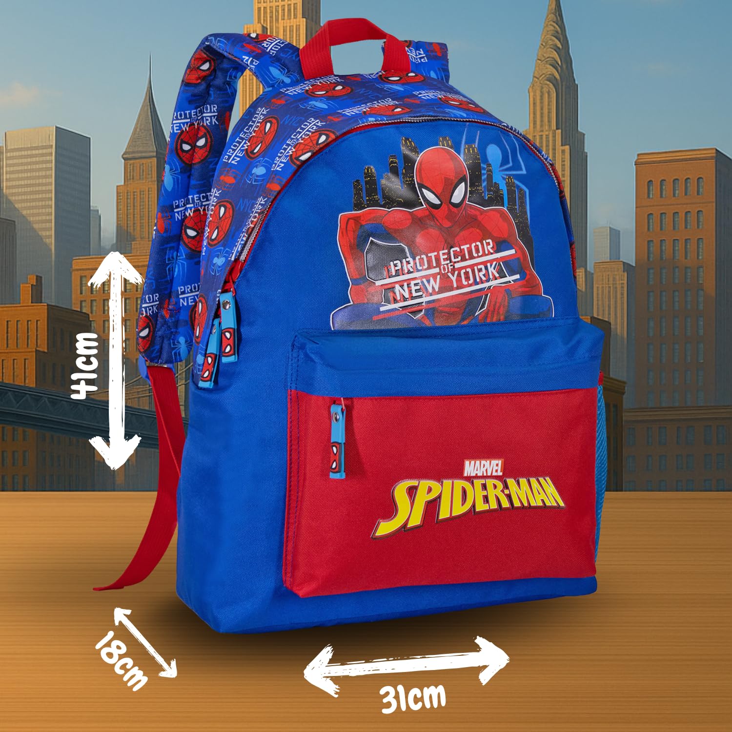 Clondo Zaino Americano Bambino Per Spiderman Fan 41x31x18 cm con Spallacci Imbottiti, Divisorio Interno, Tasca Frontale e Porta Borraccia – Per Scuola, Tempo Libero, Viaggi – Blu