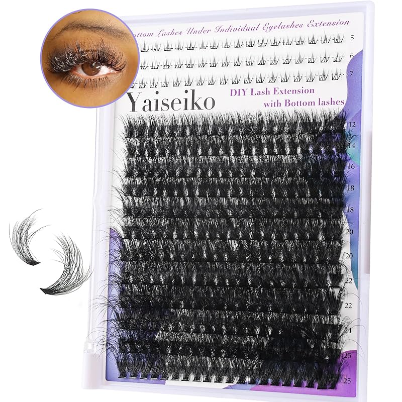 Cílios em tufos Yaiseiko com cílios inferiores, 240 unidades de 12 a 25 mm e 54 unidades de 5 a 7 mm, fibra sintética PBT, curvatura D, 294 unidades