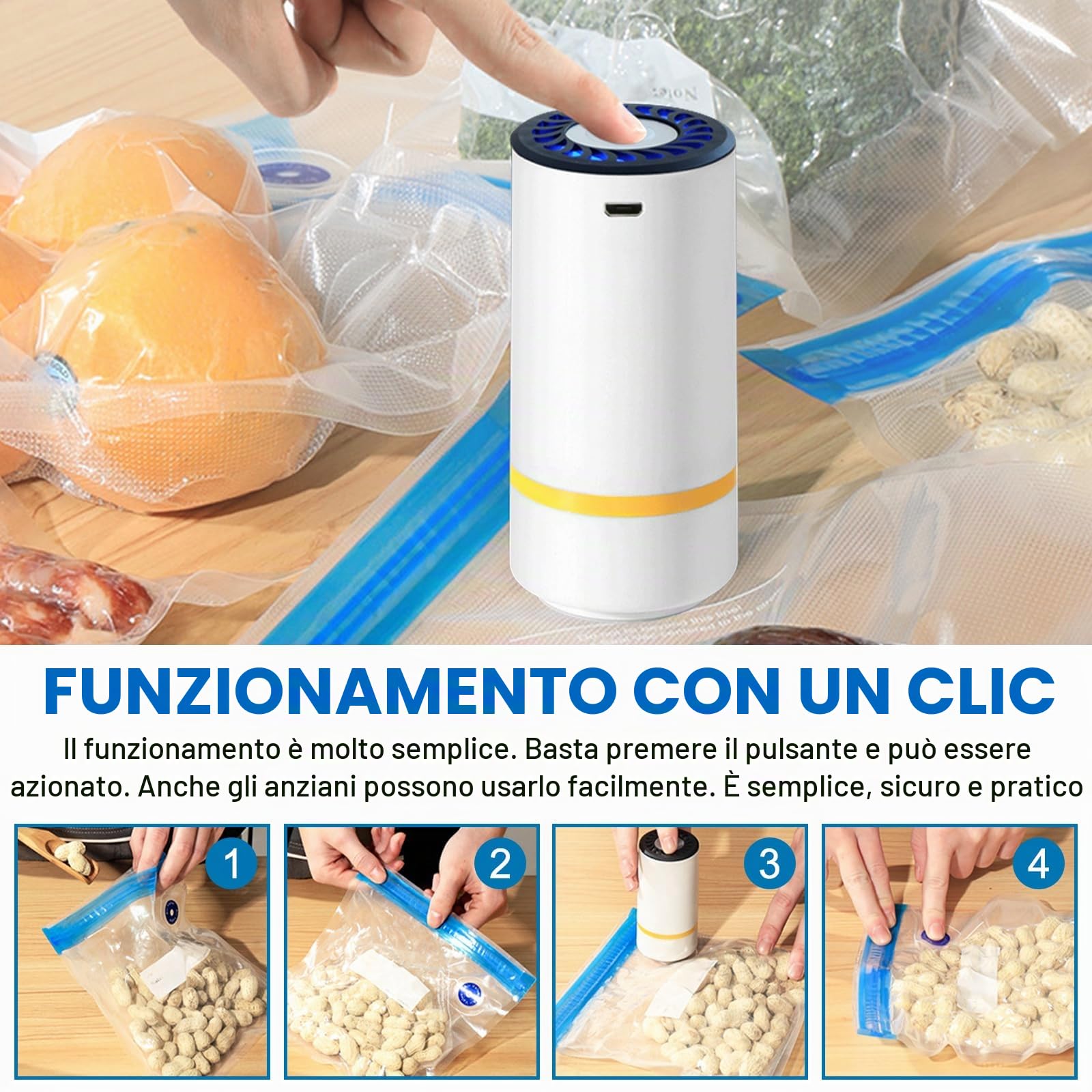Mini macchina per sottovuoto per alimenti, macchina per sottovuoto per alimenti, macchina per sottovuoto manuale per alimenti, macchina per sottovuoto con 15 sacchetti per sottovuoto, pompa per vuoto