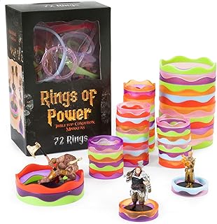 Rings of Power - Tabletop Condition Markers - RPG Board Game Accessories - Colorful Ring Set for HP, Effects, Damage, Spells, & Stats - for DND & More Strategy Games - 72 Pieces, Standard & Mini Size