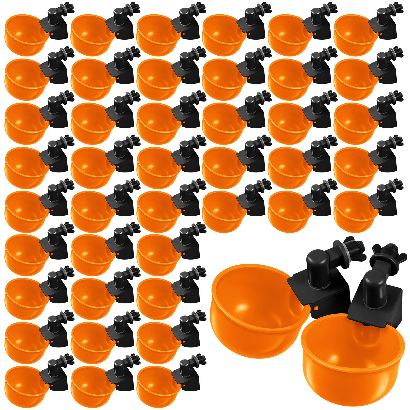 Tanlade 50 Packs Chicken Waterer Chicken Feeder, Automatic Waterer Kit for Poultry Duck Goose Turkey Bunny (Orange)
