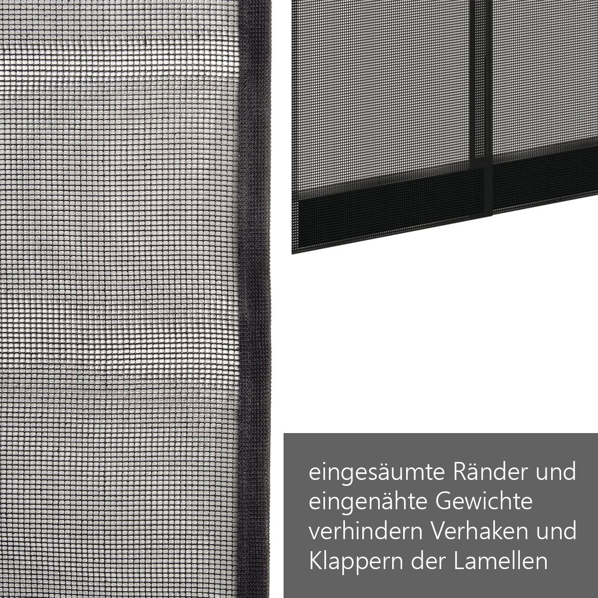 DILUMA Insektenschutz Tür Vorhang Premium in anthrazit Fliegengitter aus Fiberglas Lamellen mit eingenähten Gewichten und Selbstklebender PVC Klemmleiste Fliegenvorhang, Größe:120 x 250 cm