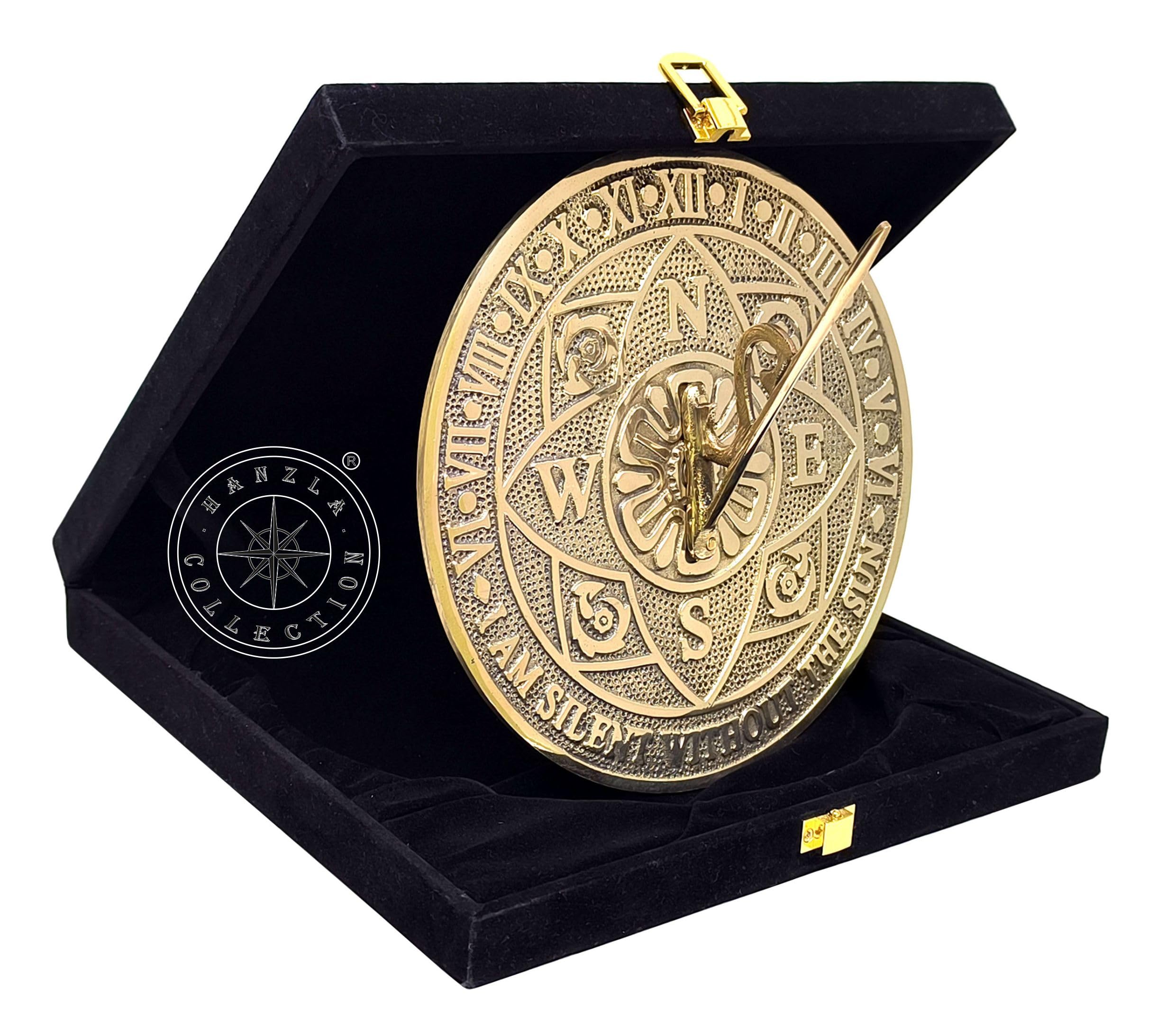 Reloj solar de latón macizo para jardín y exteriores | Reloj de sol de latón brillante hecho a mano con caja de terciopelo perfecto para seres queridos | Regalo de decoración del hogar o idea de