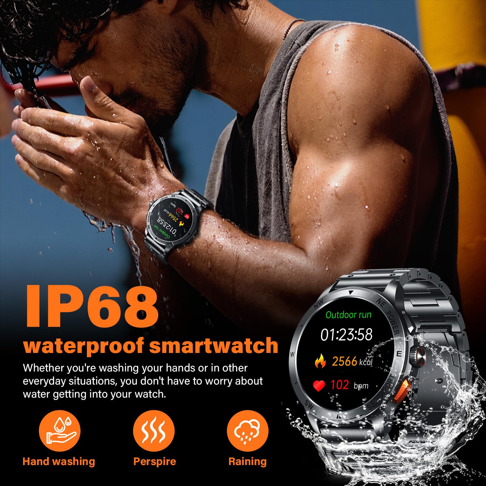SLOKSFil 2025 Montre Connectée Homme ET/HRV/SIRI 1,43 AMOLED avec Fonction Téléphone/24H Fréquence Cardiaque SPO2/50 Modes Sportifs/IP67Etanche /Moniteur de Sommeil/pour Android iOS (Silica
