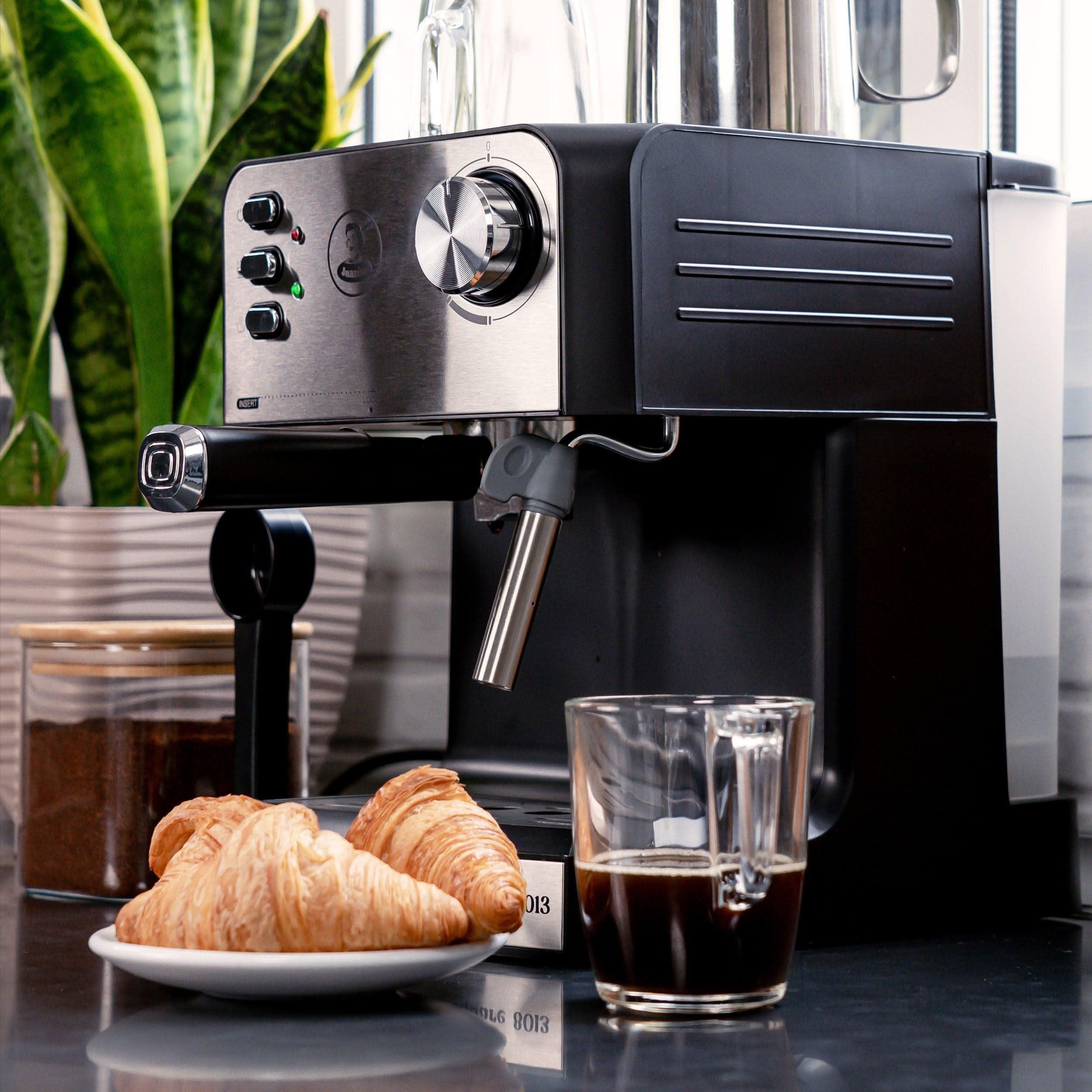 Juanita Brewsquare Macchina Caffè 850W, Macchina Caffe Cialde 20Bar, Coffe Machine 1.6L, Doppia Uscita, Braccio Vaporizzato, Macchinetta Caffe Inox per Espresso e Capuccino, Include Accessori