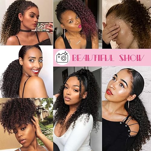 Miniatura 8 de Extensión de cola de caballo rizada profunda con cordón para mujeres negras, extensiones de cabello sintético con 2 clips, 14 pulgadas (1B)