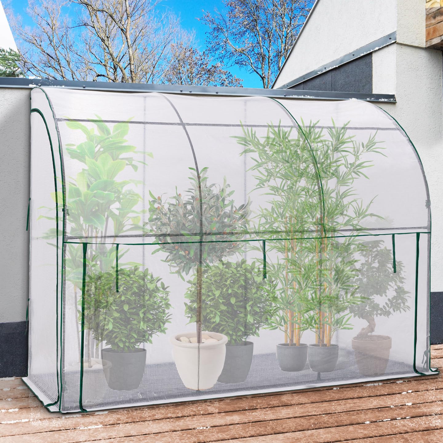 IDMarket – Invernadero de pared respaldado 300 x 80 x 160 cm, doble apertura, balcón y terraza