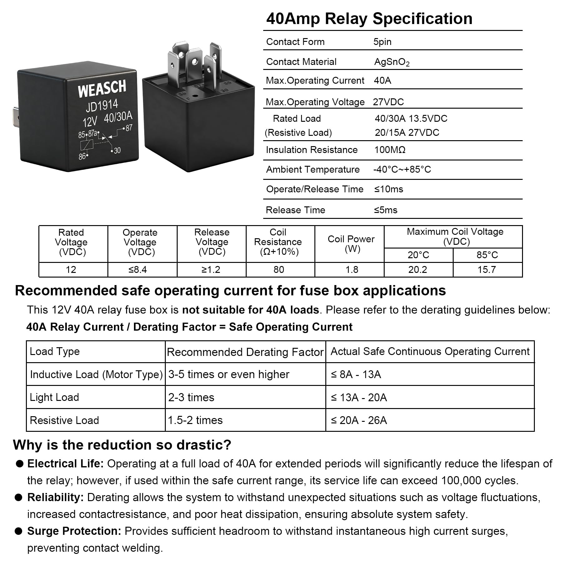 12V 40A 12-fach vorverdrahteter Sicherungs- und Relaiskasten, 8 Relais und 12 ATC/ATO-Flachsicherungen, für PKW, LKW, Boot und Jeep