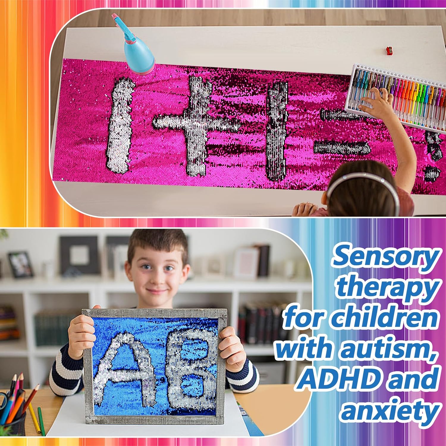 3 Pcs Large Sensory Wall Sequin Flip Fabric for Boys and Girls 47x17 Inch Sequin Wall Panel for Kids Sequins Sensory Graffiti Fabric Daycare Classrooms Autism School Wall Room Decor