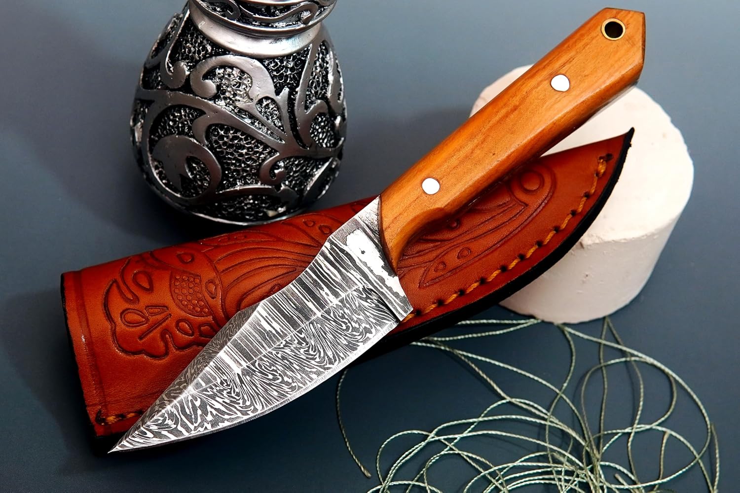 Fixed Blade Hunting Knives with Sheath | High Carbon Steel Outdoor Knife with Rosewood Handle | Tracker Camping Knife for Bushcraft, Hiking & Adventure | With Handmade Belt (Brown Handle)