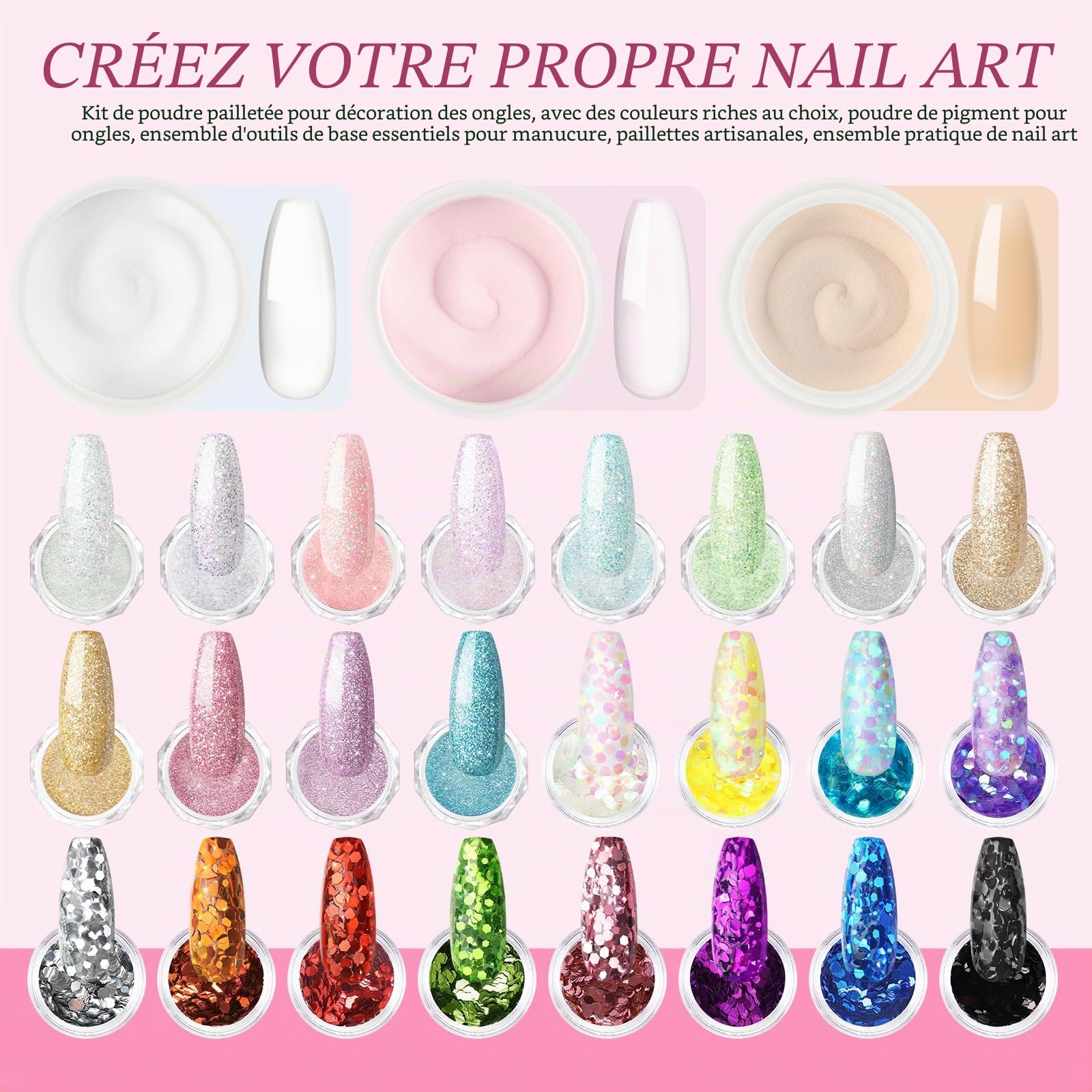 PEACECOLOR Kit de démarrage complet pour ongles en acrylique - Lampe UV/LED - 27 couleurs - Poudre acrylique pour ongles avec liquide monomère de 30 ml - Kit de démarrage à faire soi-même