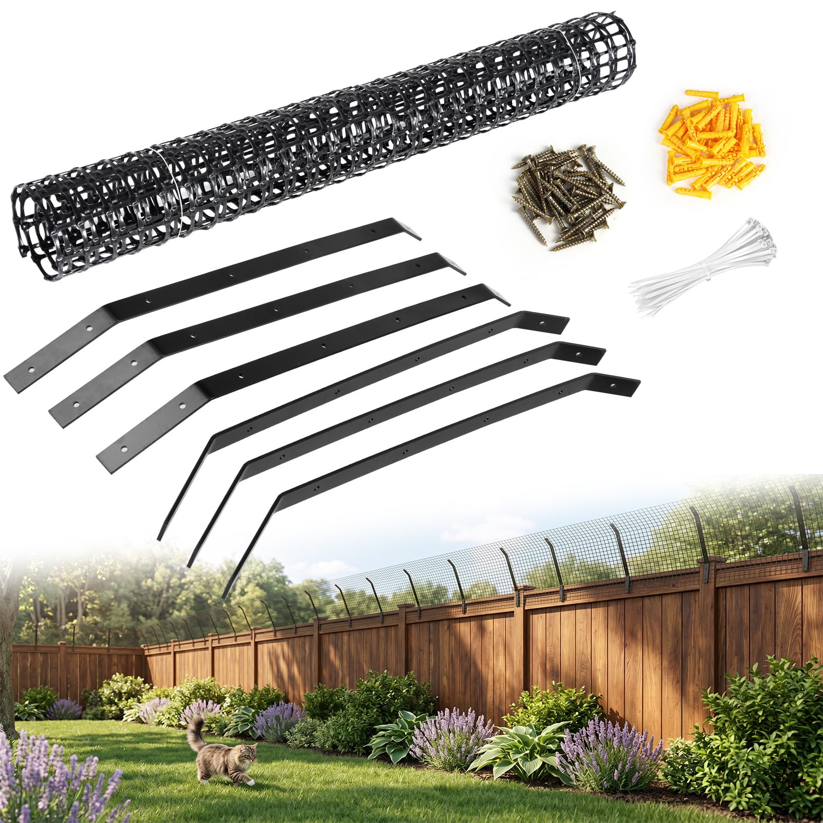 Ankishi Cat Fence Anti Climb, Catios Outdoor Enclosure, Pet Proof Garden Barrier with PVC Mesh Netting & Metal Brackets, Anti-Climb Fencing Kit 70CM