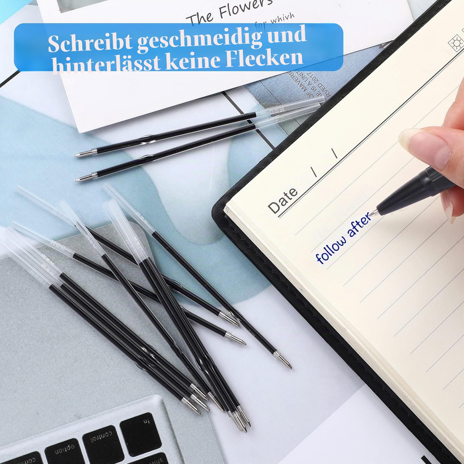 100 Stück 0,7mm Kugelschreiberminen, Schwarz Blau Austauschbare Kugelschreiber Minen Tintenschreiber Ersatzminen Glatte Nachfüllmine für Büro Schule Kugelschreiber
