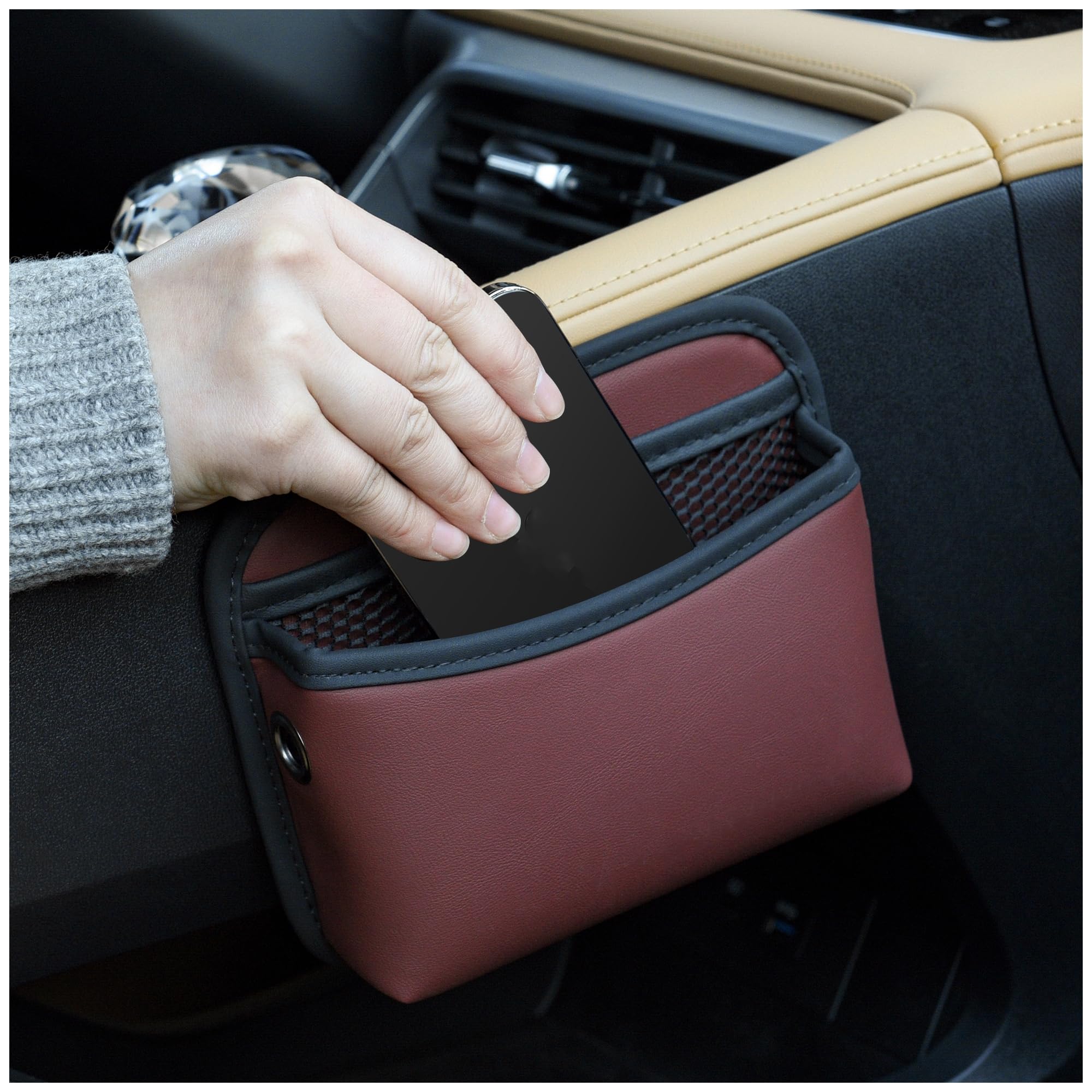 Qirc Auto-Seitentaschen-Organizer aus PU-Leder, universelle Autotasche, Handyhalter für Auto, Autositz, Lückenfüller, Aufbewahrung, Zubehör, Organizer für Autotür, Konsole (rot)