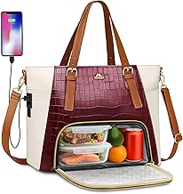 MATEIN Laptop Tote Bag with Lunch Compartment Detachable, 15.6 Inch Insulated Work Tote Bag for Women PU Leather Work Purse with Lunch Compartment, Computer Handbag Commute Office