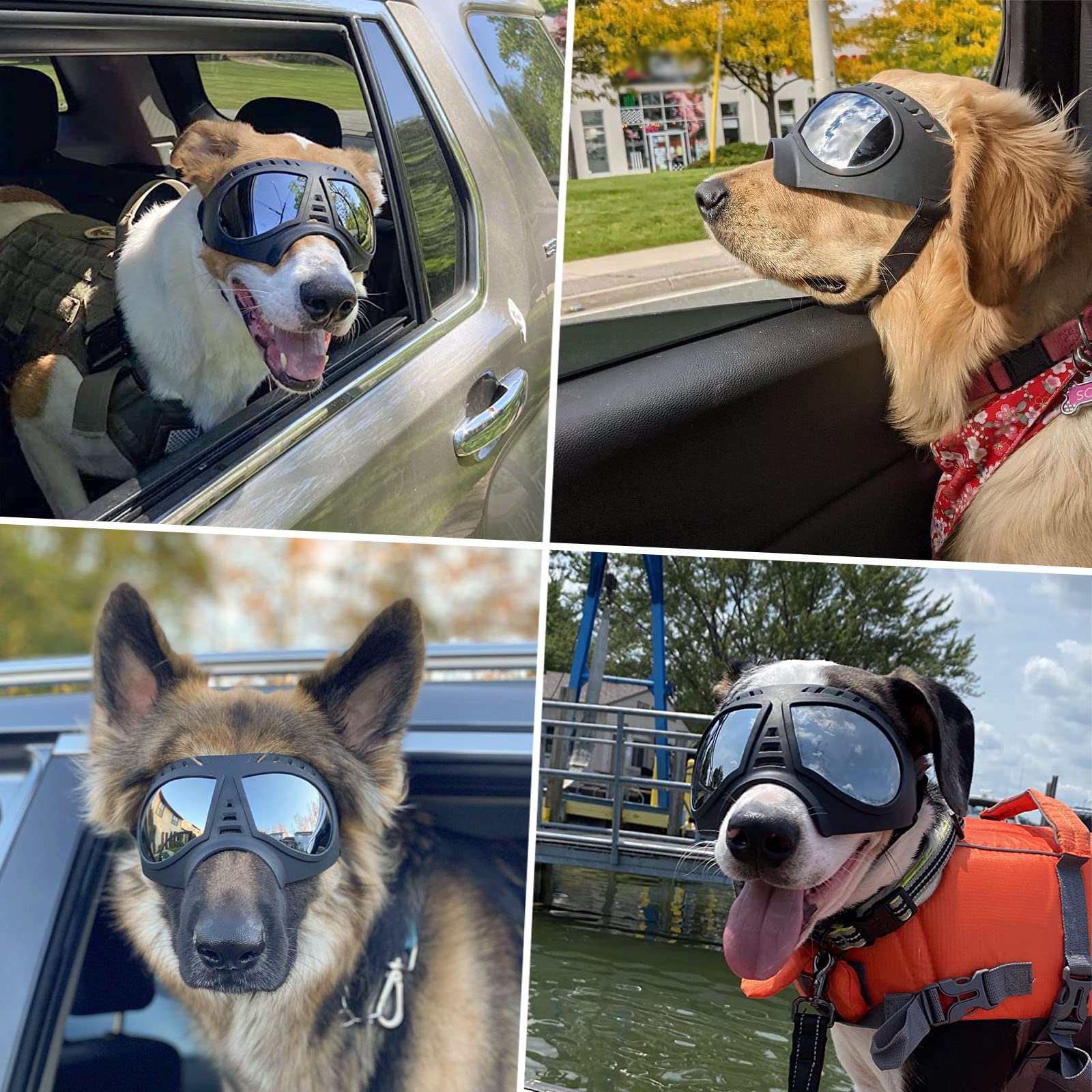 Namsan Gafas de Perro Gafas De Sol Para Perros De Mascotas Protección UV Gafas Impermeables Ajustables a Prueba de Viento para Perros Medianos / Grandes-Negro