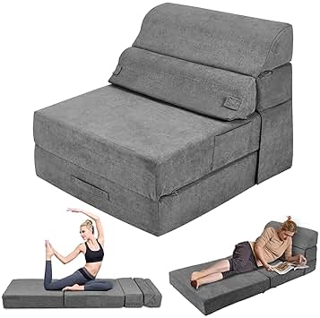 Comfy Folding Sofa Bed - Grey Convertible Sleeper Sofa Fold Out Sleeper Chair Couch for Living Room Bedroom Guest, Foldable Floor Chair Lounger Mattress with Back Support for Travel, Camping