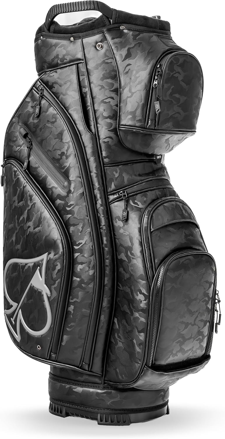 Pins & Aces Cart Bag Black Camo - 15-Way, Full Length Dividers, Single Strap - Velvet Lined