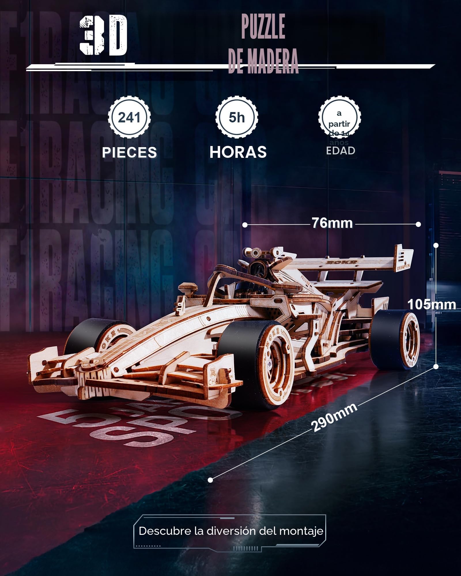ROKR Puzzle 3D Coche de Carreras Maquetas para Construir Racing Car, LK505 | Modelos de Engranajes mecánicos, Regalos Hechos a Mano Hombres Mujeres Adultos
