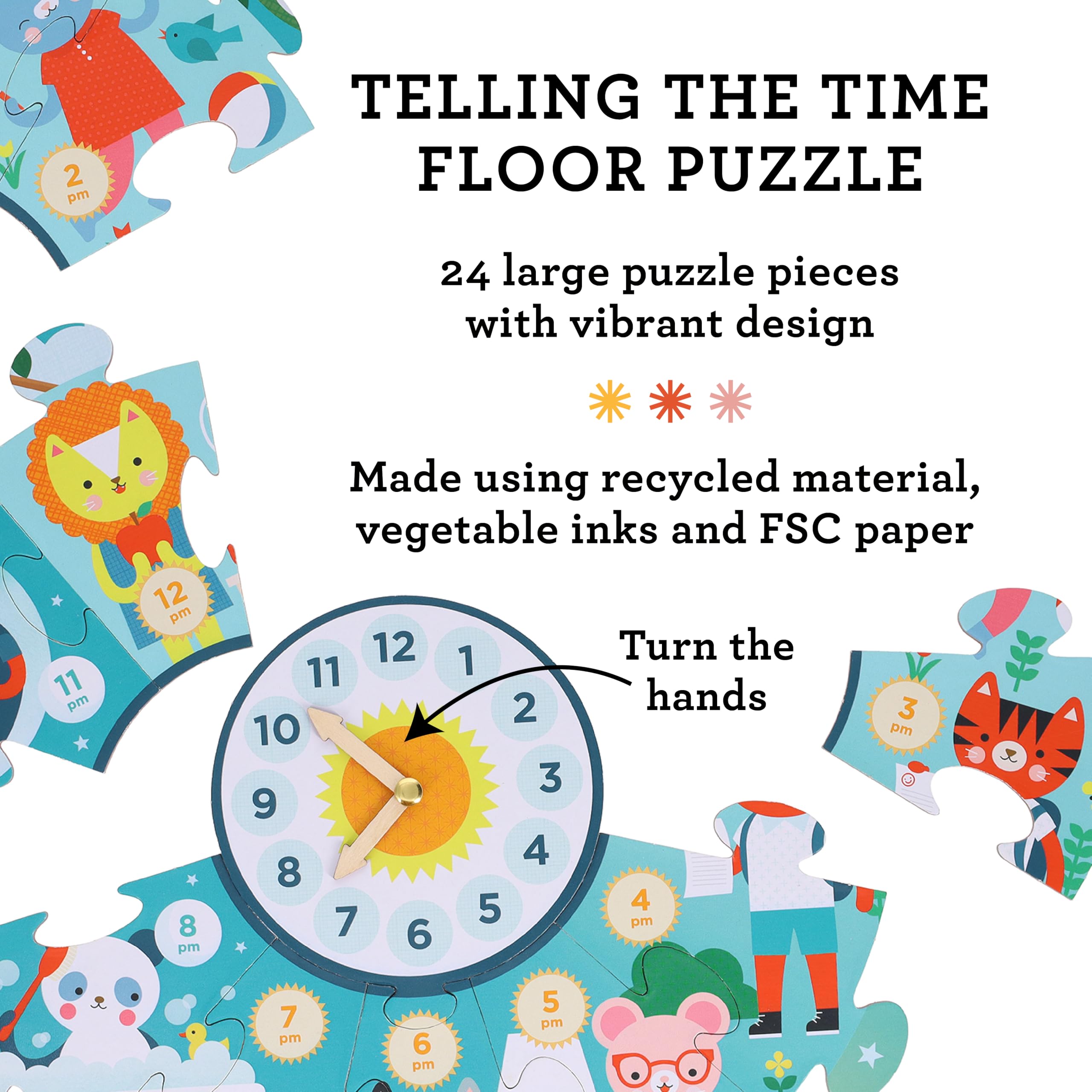 Petit Collage Floor Puzzle, Telling The Time, 24-Pieces - Image 3