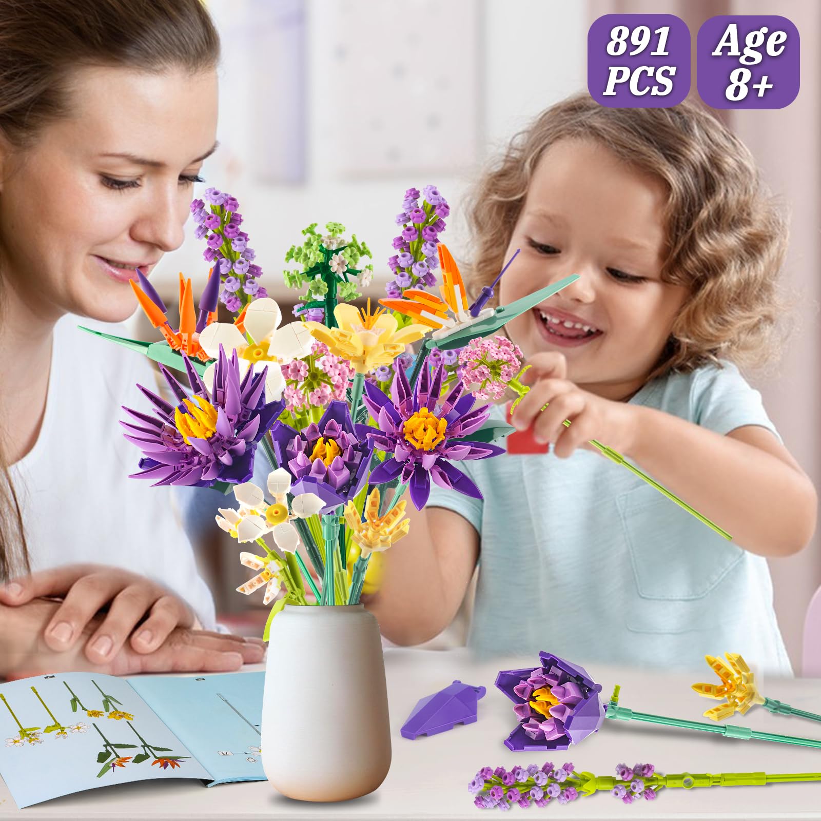 Felicify Set di Blocchi da Costruzione per Bouquet, 1123 PCS Costruzione di Bouquet di Fiori con Copertura, Micro Blocchi Bouquet di Fiori, Decorazione Della Casa per Adulti e Bambini (Gufo