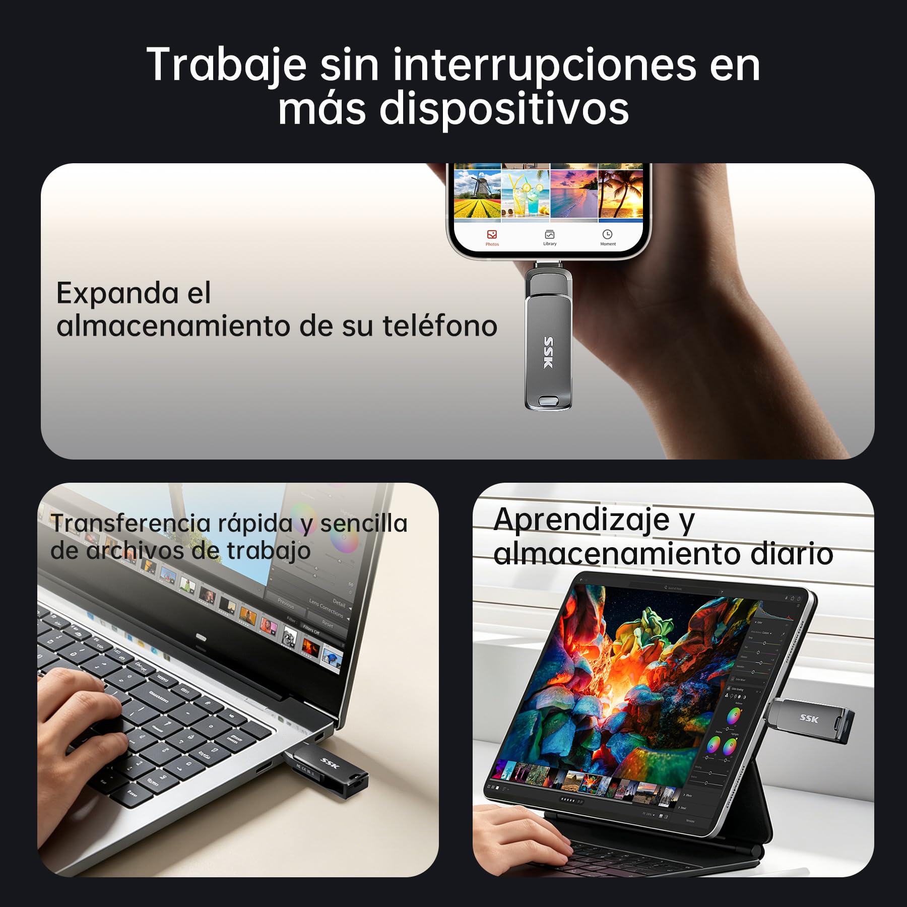 SSK Memoria USB pendrive 128GB,Lectura hasta450MB/s,Doble Conector USB C Ya