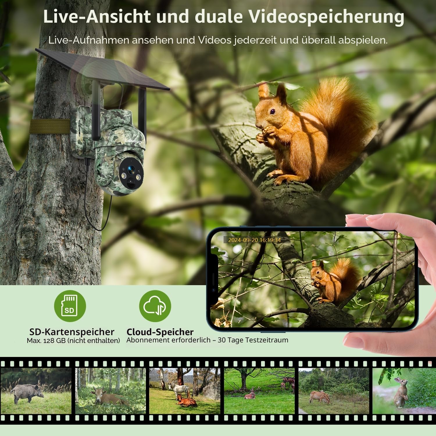 Lemnoi 4G Solar Wildkamera mit SIM Karte, 2K-Auflösung, IP66 Wasserdicht