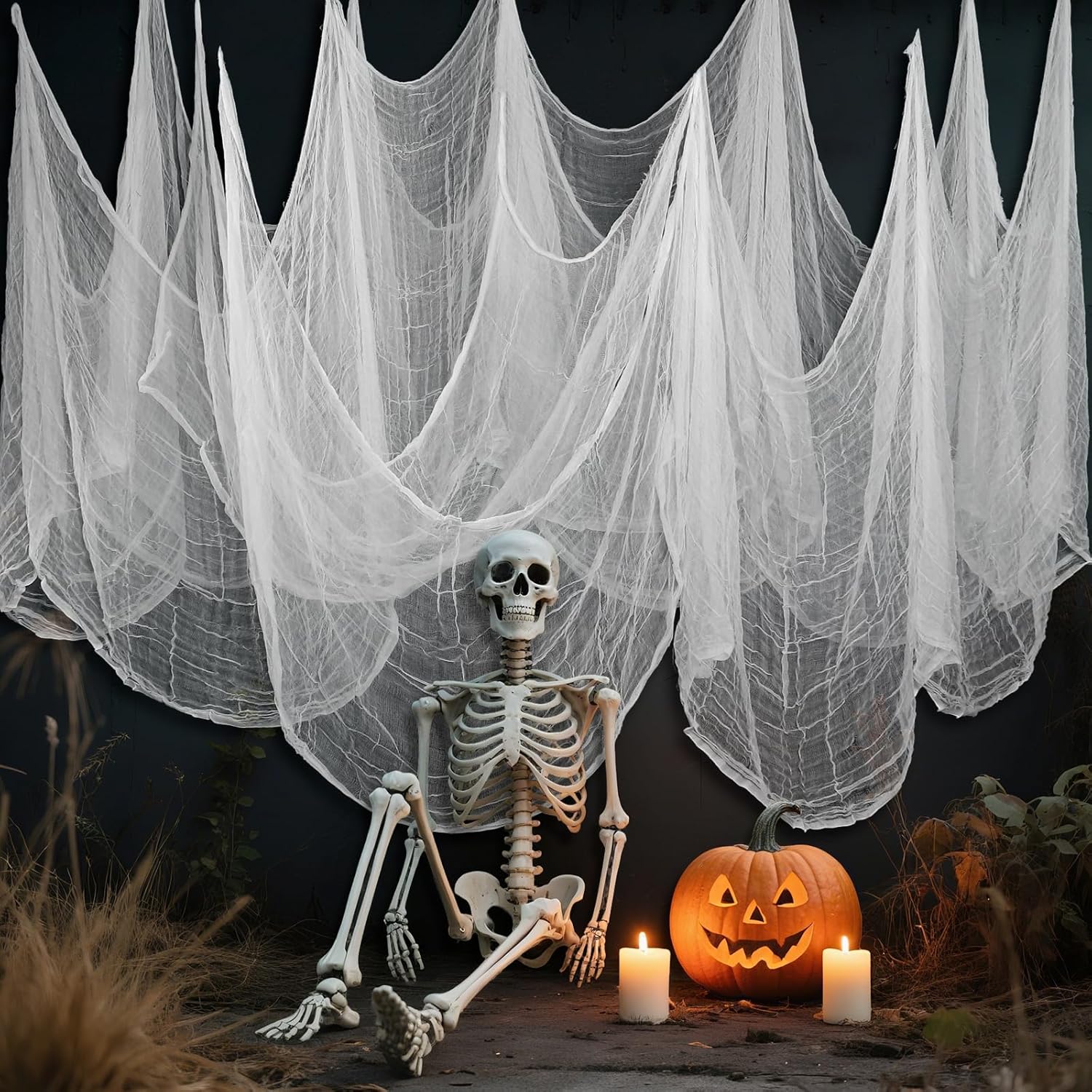 Halloween White Creepy Cloth Black 500x40inch Spooky Halloween Decorations Outdoor Indoor