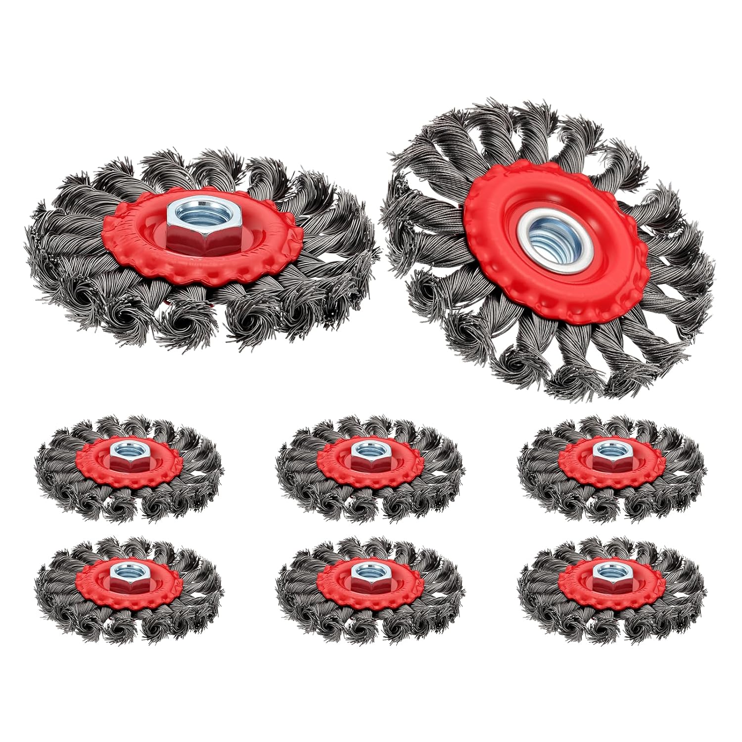 Wire Brush for Angle Grinder (4"/100mm) 8Pack, Knot Steel Wire 0.02" (Carbon Steel) Wire Wheels with 5/8 Inch -11 Threaded Arbor - for Rust, Cleaning, Deburring on Cast Iron
