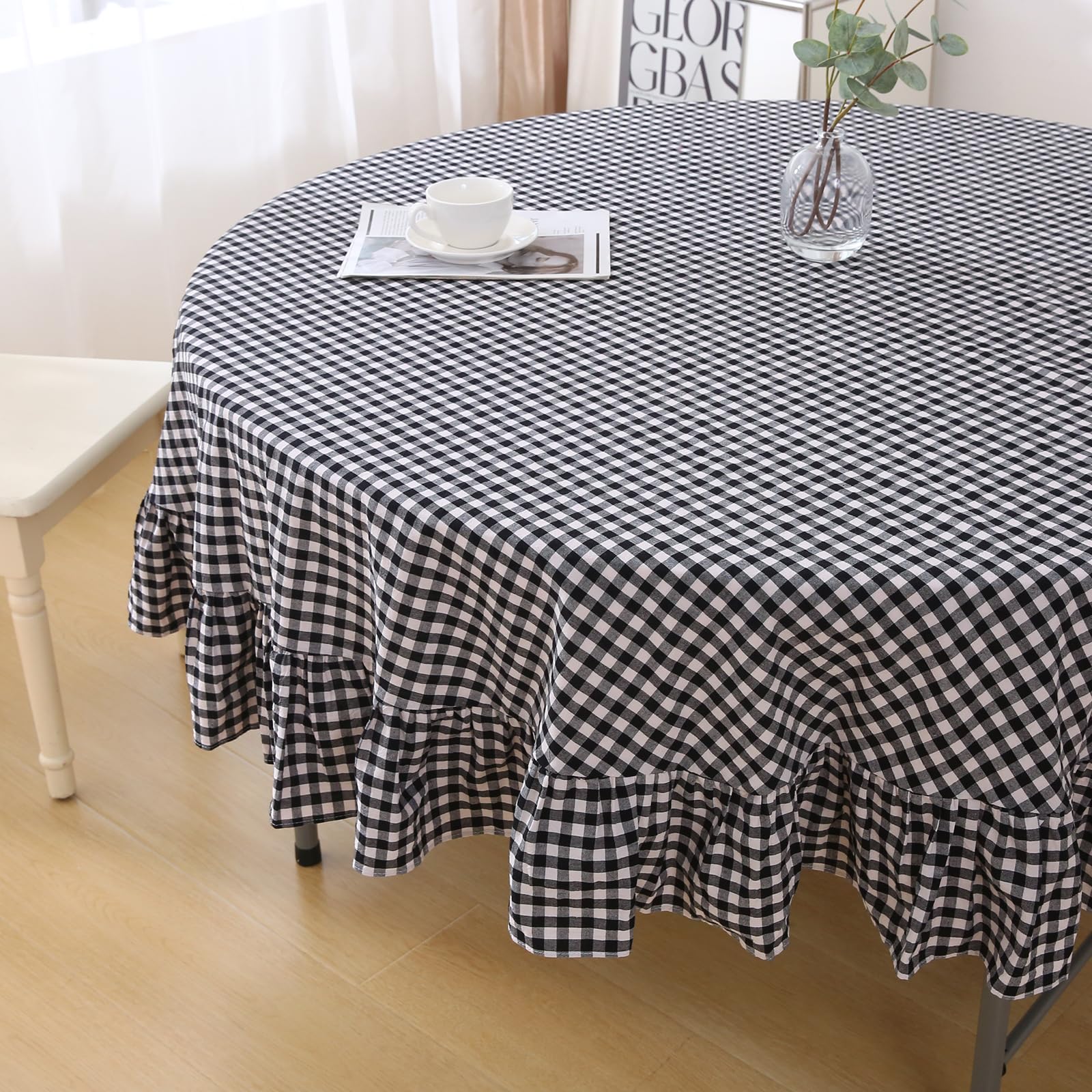 Amazon.com: K MASANIJI 100% Cotton Black Plaid Ruffled Table Cloth