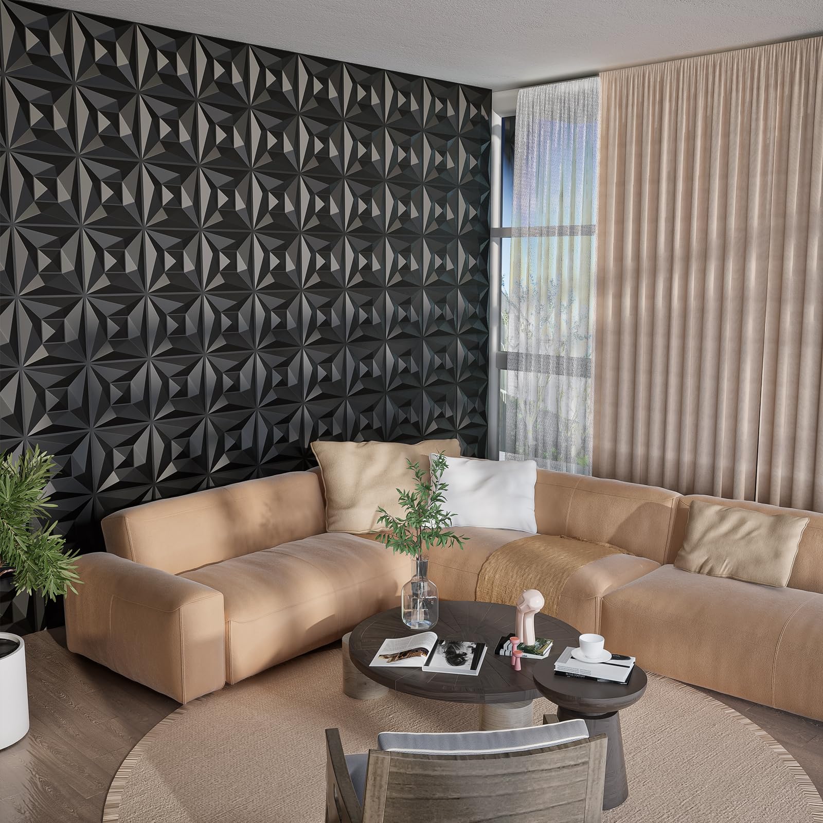 Snapklik.com : Black PVC 3D Wall Panels, 33 Pack 11.8x11.8Geometric ...
