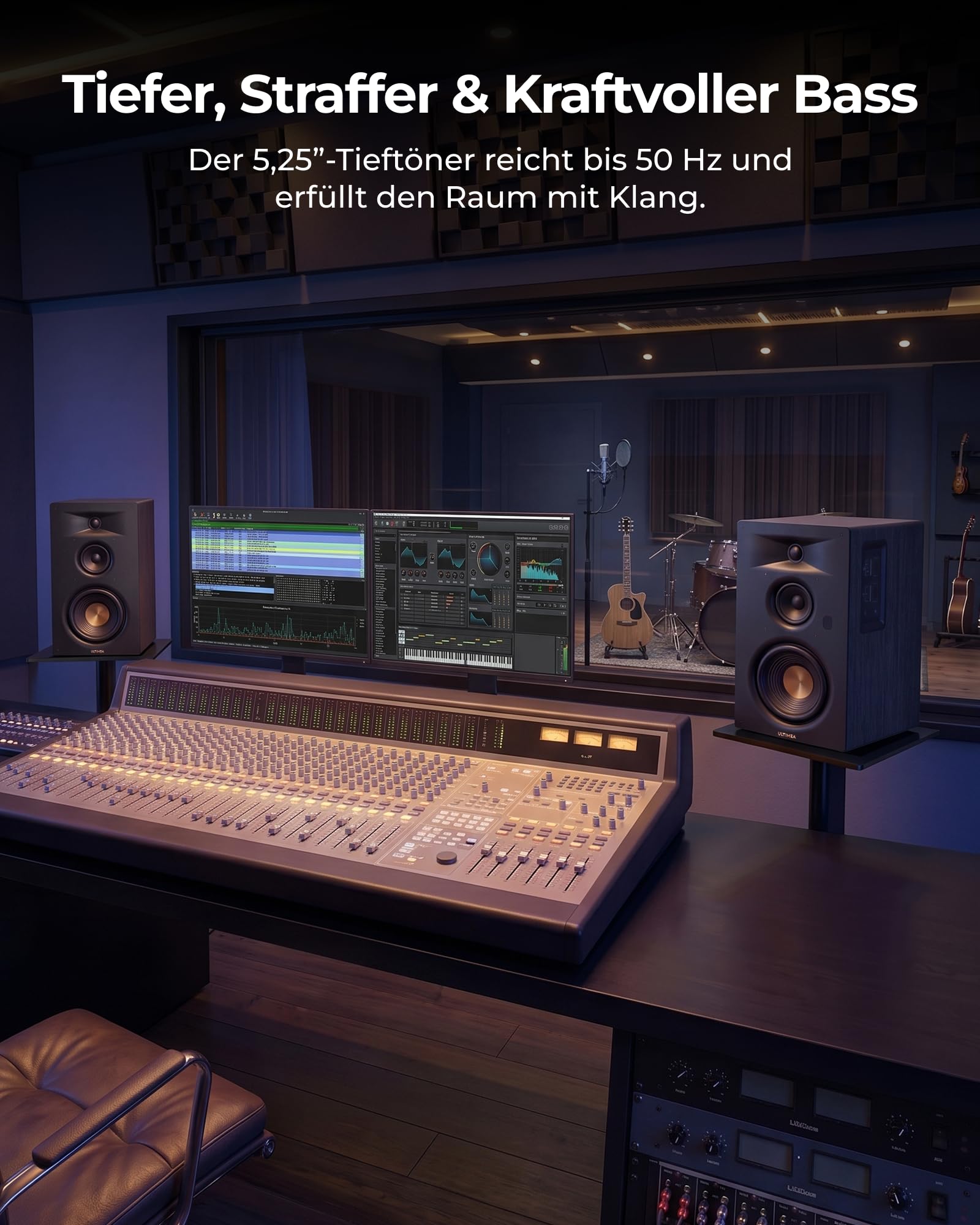 ULTIMEA Aktive 3-Wege-Regallautsprecher, 70W RMS Aktivlautsprecher mit 5,25" Tieftöner, App, Bluetooth 6.0, HDMI ARC, mit Subwoofer-Ausgang für Heimkino, TV, PC & Plattenspieler, Studio Monitor, BS-3