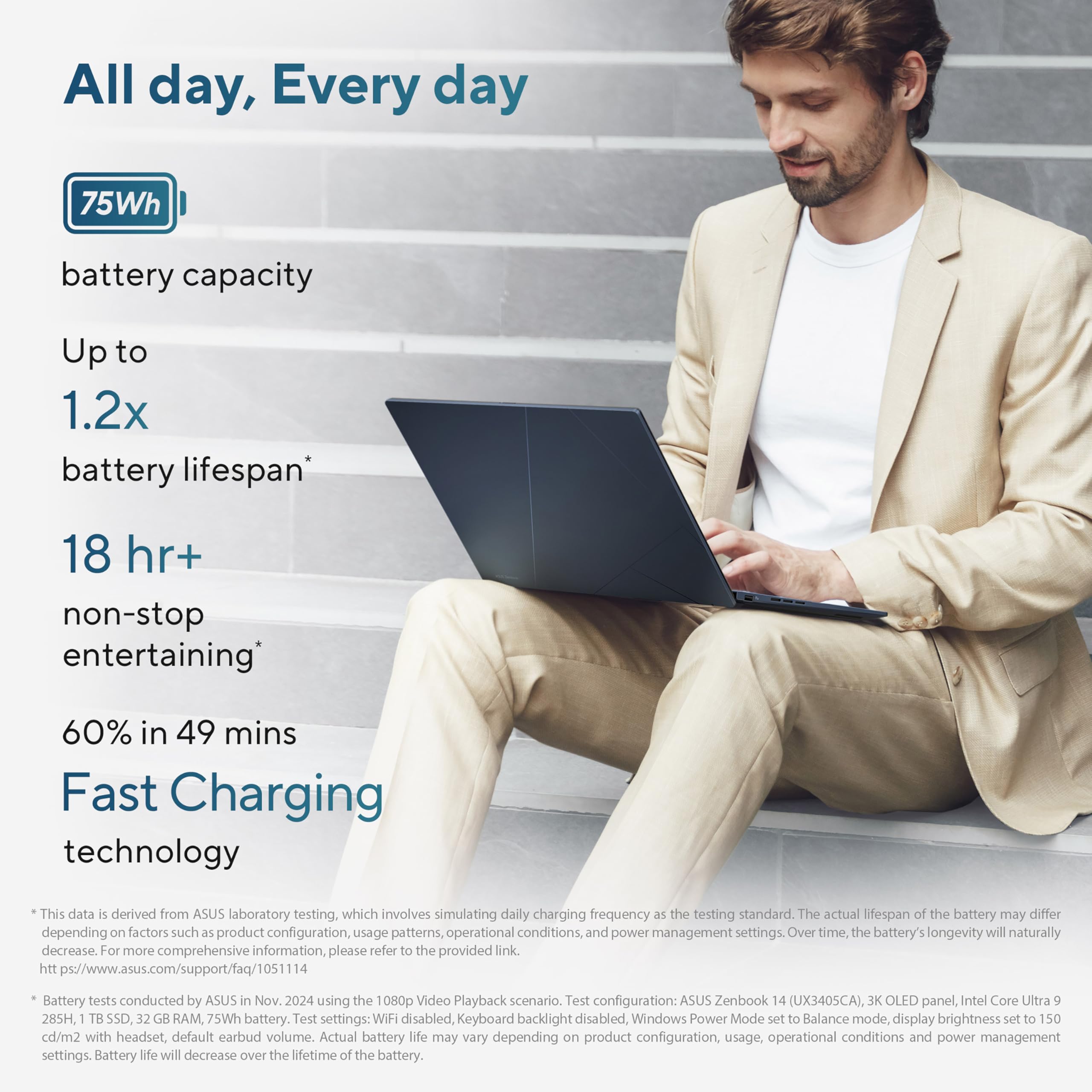 ASUS Zenbook 14 OLED UX3405CA 14.0" 2.8K OLED Laptop (Intel Core Ultra 5-225H, 16GB RAM, 512GB PCIe SSD, UK Layout Backlit Keyboard, Windows 11) — view 6