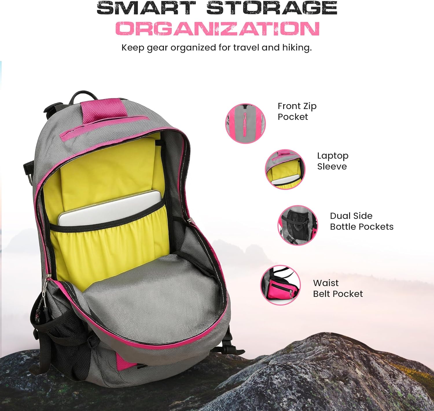 Nomad 30L Internal Frame Hiking Backpack with Rain Cover – Carry-On Compliant Travel & Daypack with Laptop Sleeve, Hydration Compatible Trekking Backpack