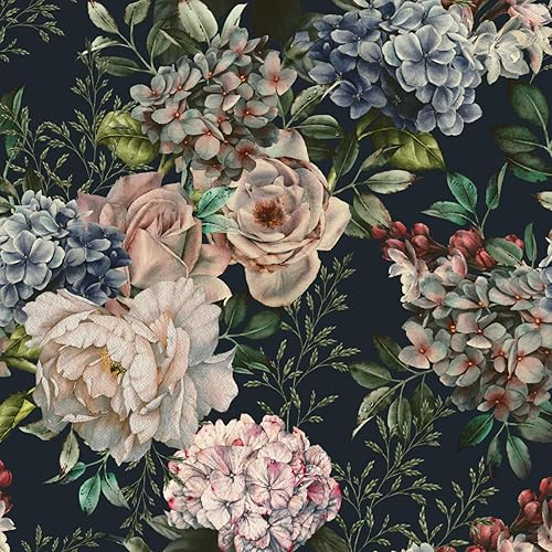 Papel tapiz autoadhesivo con diseño floral negro para despegar y pegar, papel de contacto extraíble con flores negras para muebles decorativos de