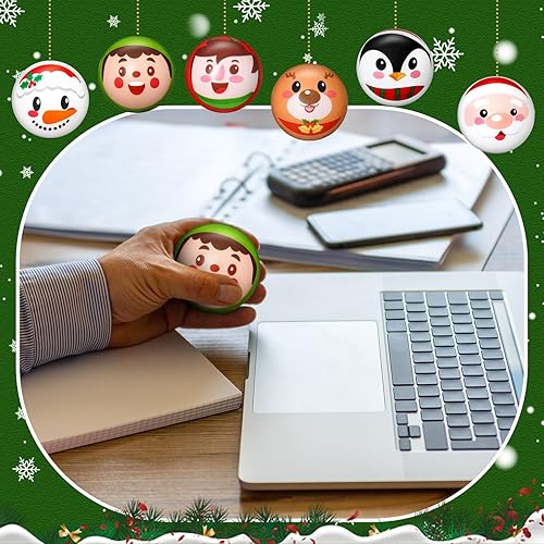 Miniatura 6 de 72 bolas de estrés de Navidad de 2 pulgadas, bolas de espuma de poliuretano para apretar, juguetes para aliviar el estrés, regalos de fiesta de