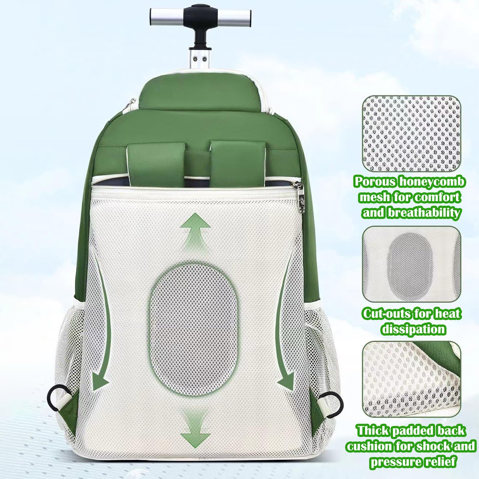 zaino con Rotelle Bambina Trolley Zainetto Asilo Scuola Elementare Primaria 18” a Media Elementare Carrello Ruote Valigia Cavalcabile per Bambini Rullo Girevole Verde