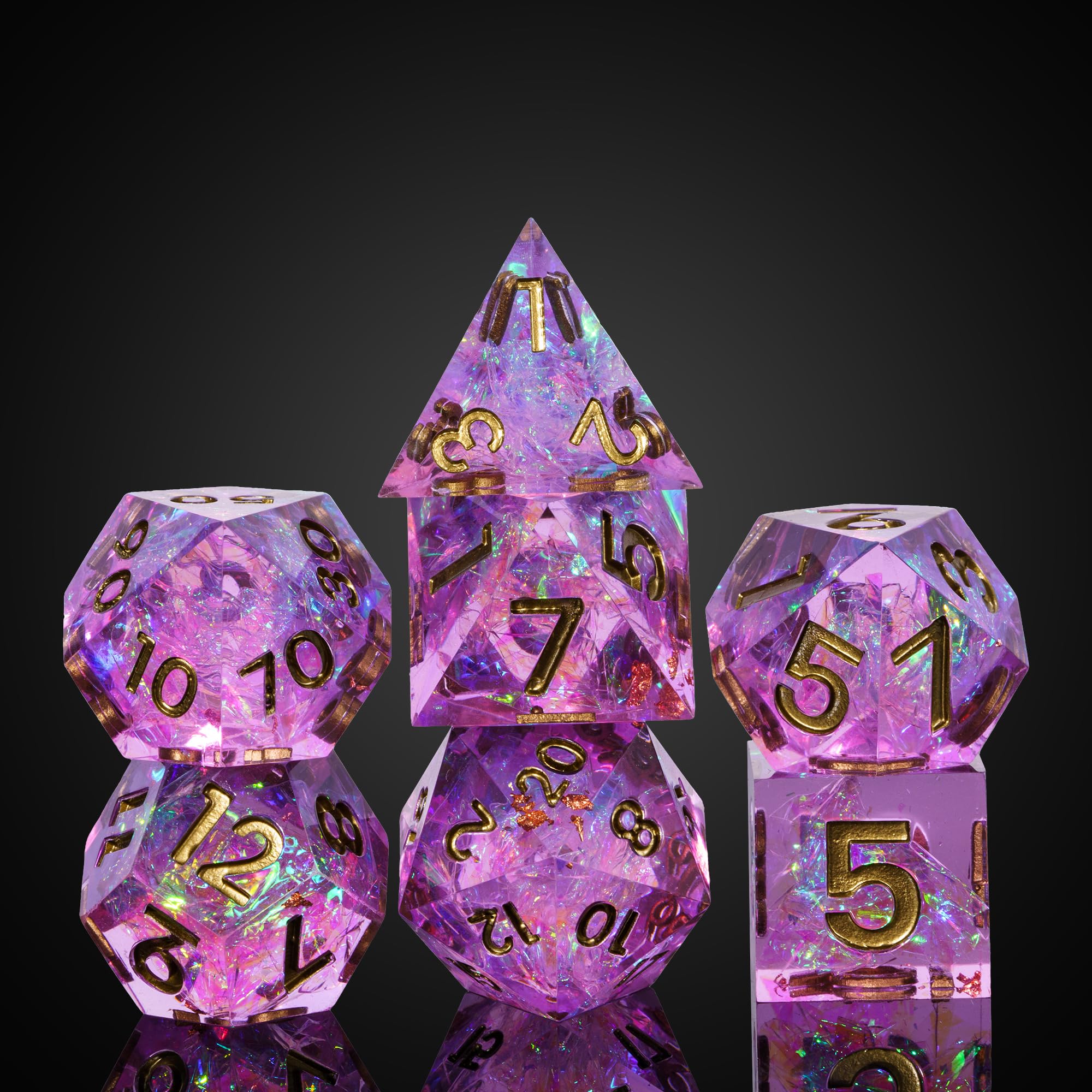 CRITALLIC Sharp Edges Galaxy Dice DND Dice with Glitter Inclusions, 7-Die Polyhedral RPG Dice for D&D Dungeons and Dragons Tabletop Game, Violet