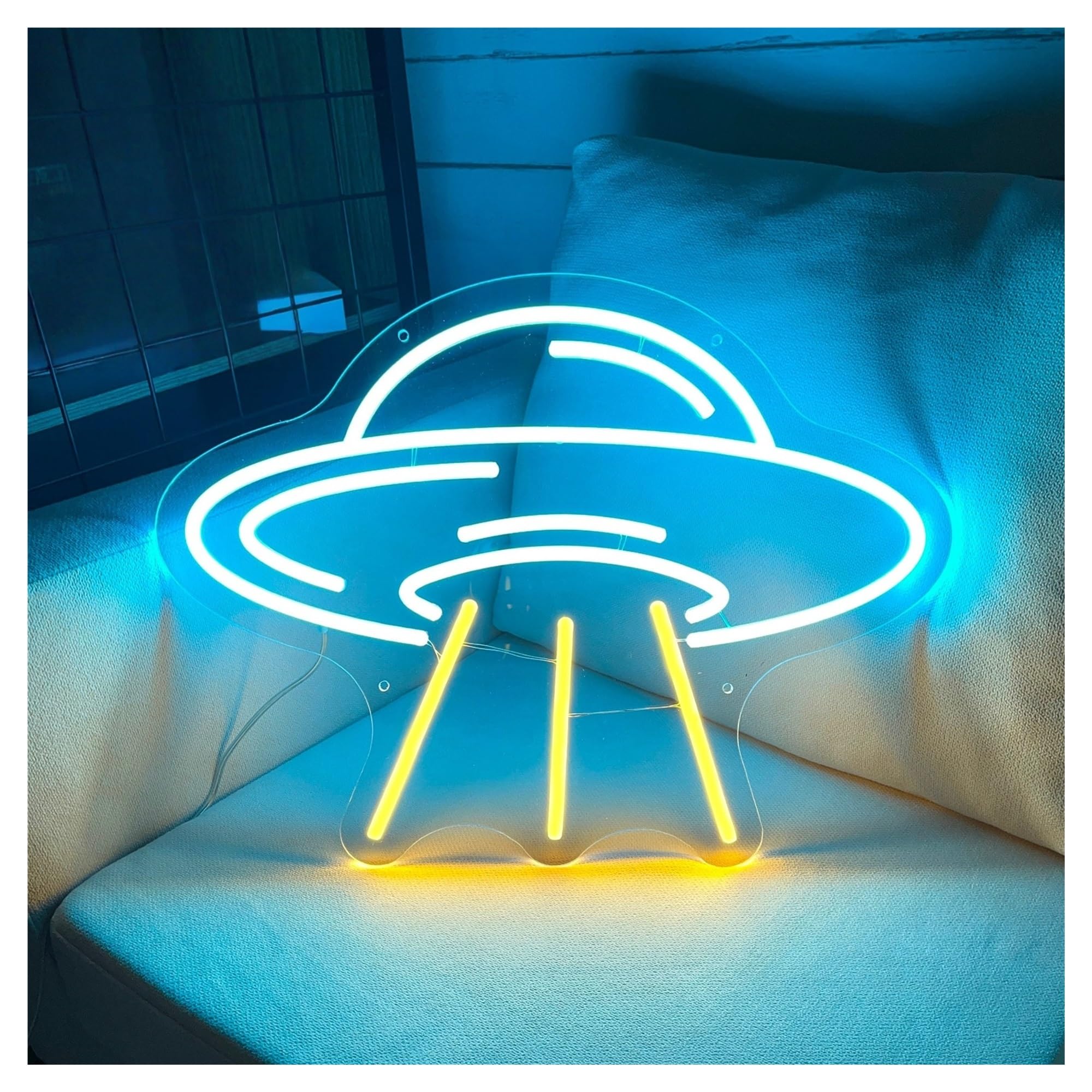RONGCH Hanging Art Neon Signs UFO Neon Sign, Suitable for Cafe Bedroom Decor with Brightness Adjustable 28cmx41cm(A)