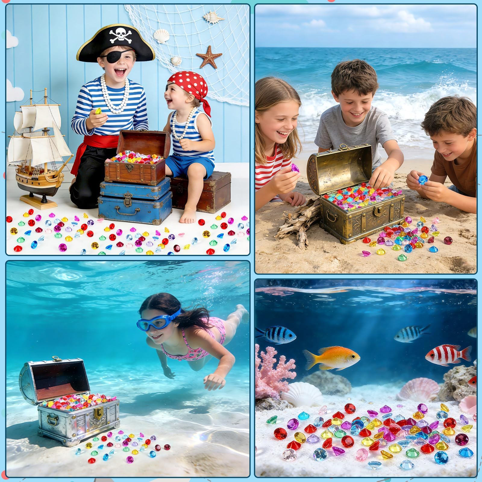 MARFOREVER 150 Stück Piratenschatz-Edelsteine, 2 cm große Acryl-Tauchjuwelen, Schatz-Edelsteine ​​für Poolspielzeug, Sinnesboxen, Piratenparty-Gastgeschenke, Dekorationen, Schatzsuchspiele