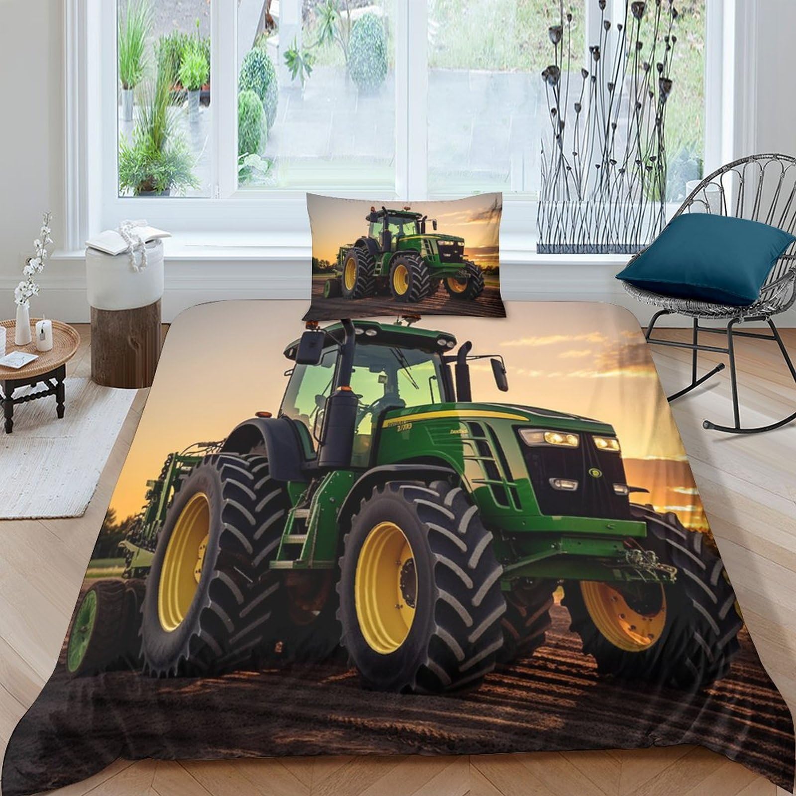 LKBASOEGD Tractor Duvet Cover 3 PCS Hotel Quality Quilt Cover Bedding Sets Bed Covers with Pillowcases with Zipper Closure Ultra Soft Anti Allergic Microfiber Single（135x200cm）